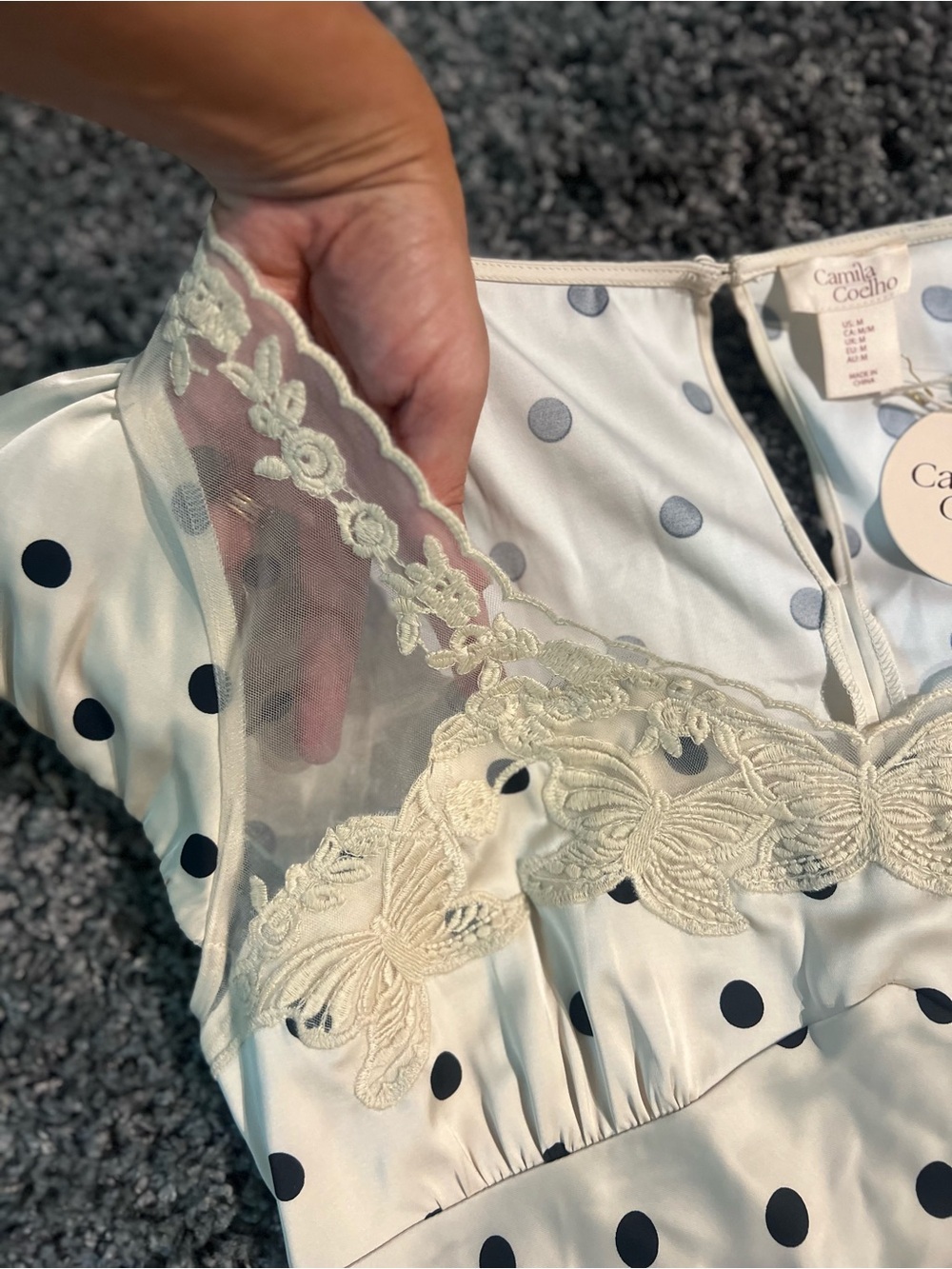 Camila Coelho Cream and Black Polka Dot Lace-Trim Dress - Picture 4 of 8